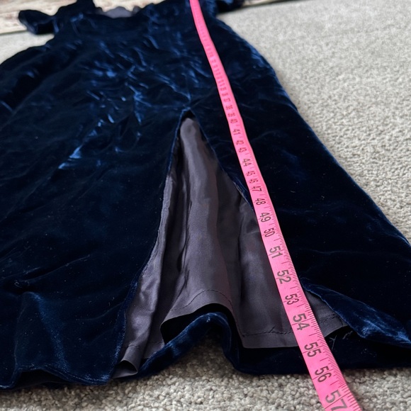 Williams Dark Blue Lined Velvet Maxi Dress with Slit Plunging Scallop Neckline S - Picture 12 of 17